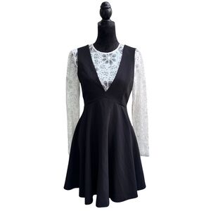 NWT Sandro Paris Nito Layered Lace Dress Black & White